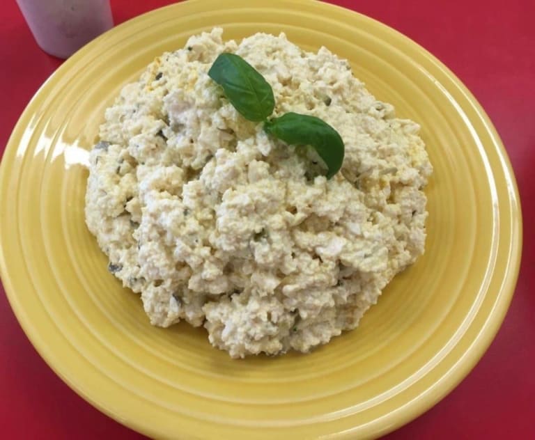 Tofu Egg Salad on a yellow plate