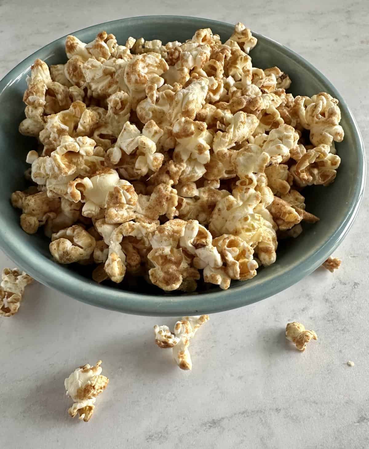 vegan caramel corn in a bowl