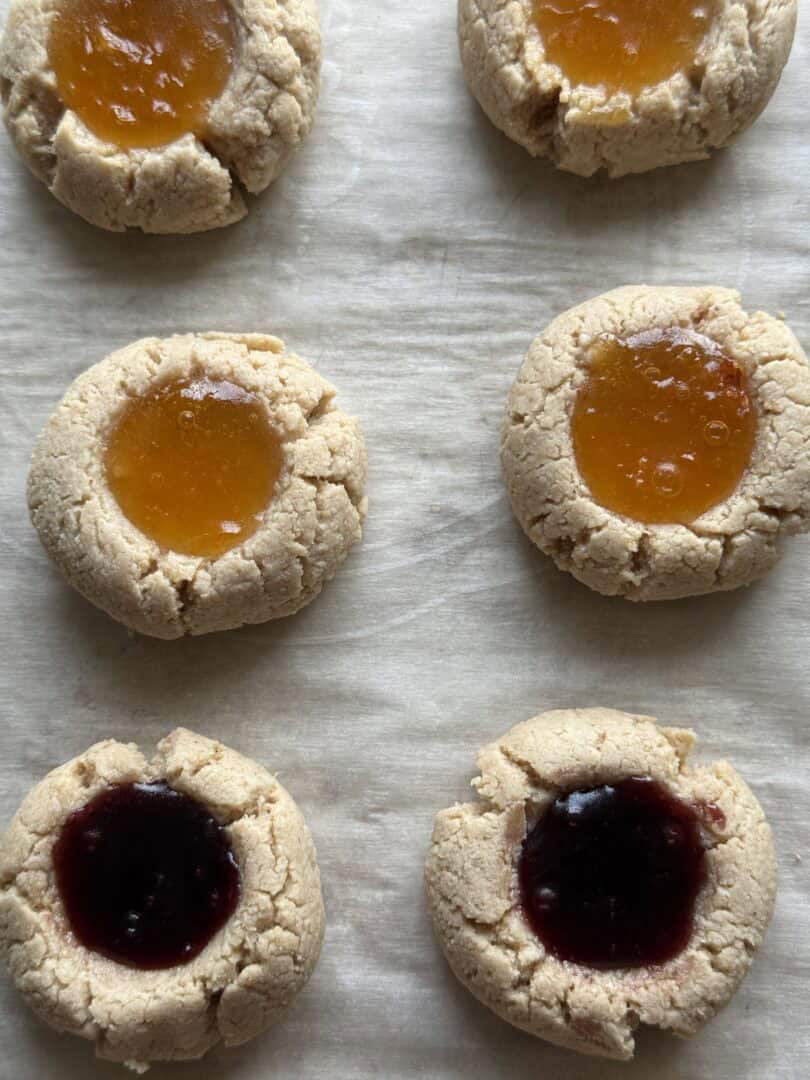 close-up of vegan and gluten-free thumbprint cookies